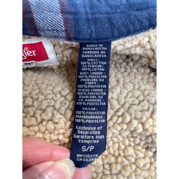 Wrangler Men Sherpa Lined Plaid Shirt Jacket S Cotton Polyester Blue Red Vintage - Picture 6 of 7